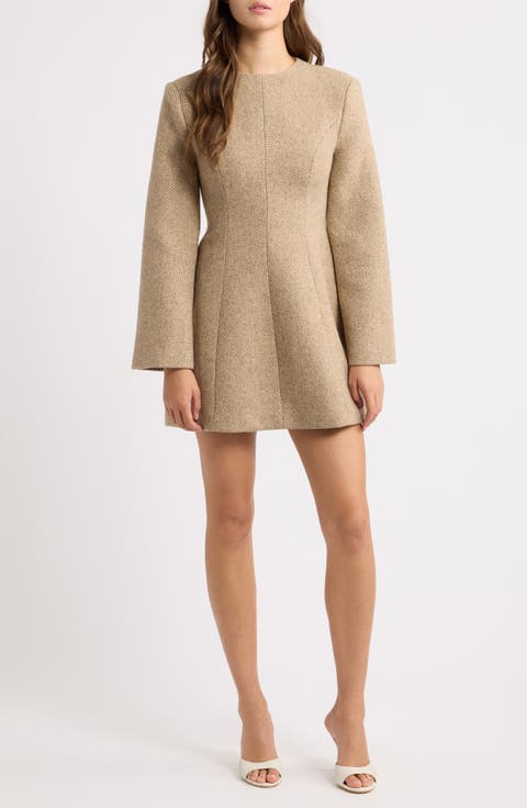 Wool Blend Herringbone Minidress
