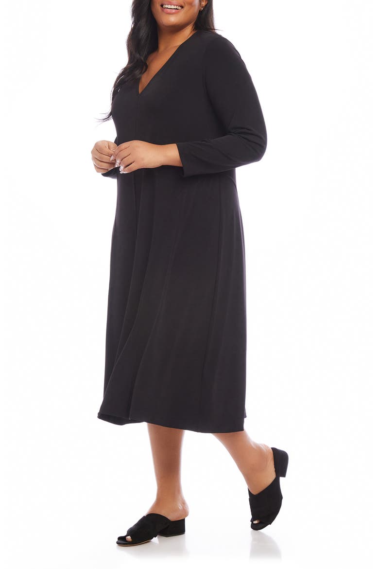 Kate Long Sleeve Travel Jersey Midi Dress, Alternate, color, BLACK