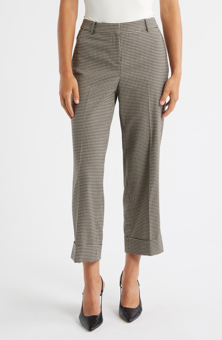 Anne Klein Cuff Flat Front Pants, Main, color, Light Coffee Multi