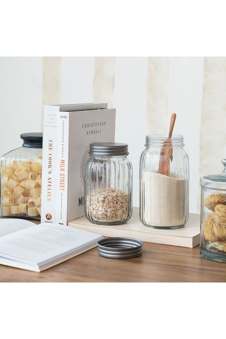 Tall Embossed Glass Jar with Metal Lid "Coffee", Clear, Alternate, color, Clear