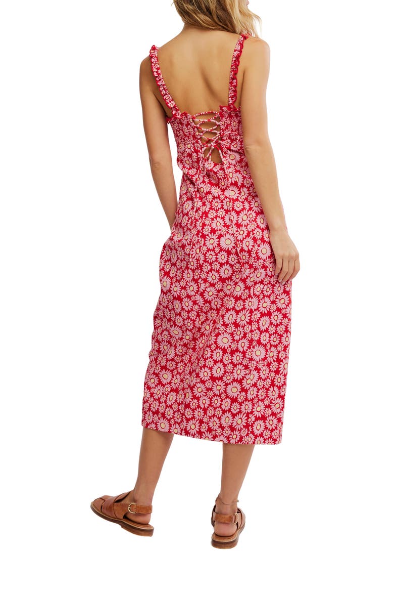 Lucinda Floral Print Midi Dress, Alternate, color, TOMATO DAISY