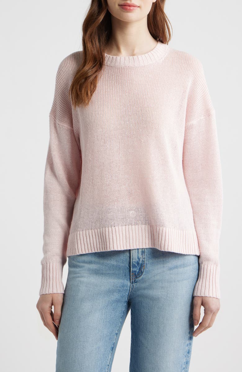 Madewell Linen Drop Shoulder Sweater, Main, color, Pink Blush