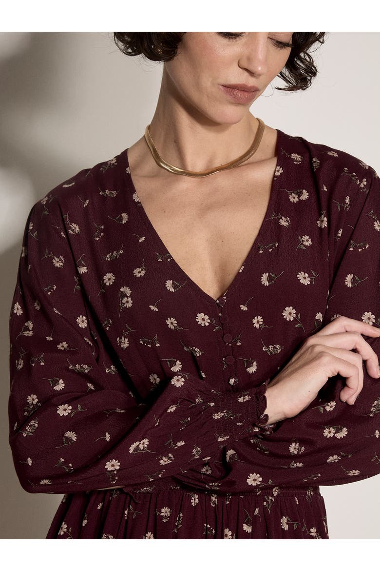 V Neck Ruffle Neck Dress, Alternate, color, Burgundy