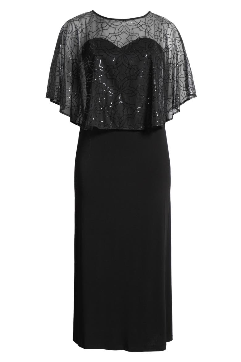 Sequin Cape Gown, Alternate, color, BLACK