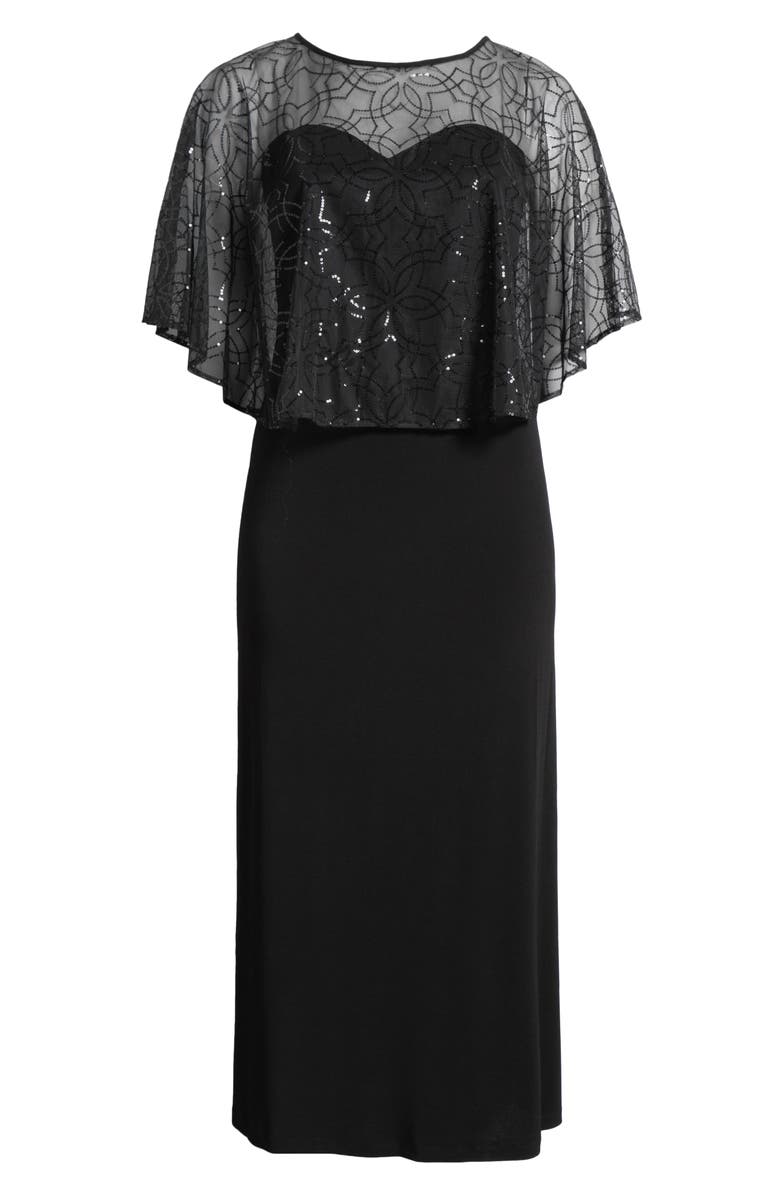 Connected Apparel Sequin Cape Gown, Alternate, color, Black