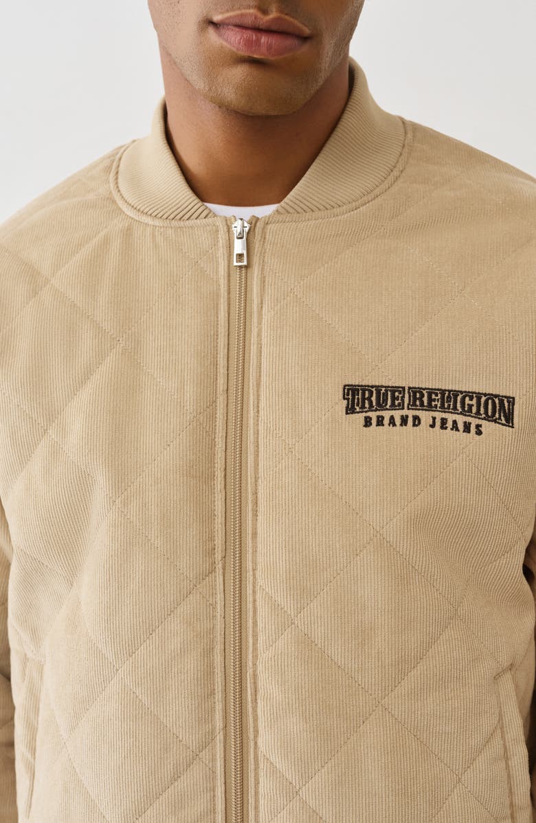True Religion Quilted Corduroy Bomber Jacket, Alternate, color, Travertine