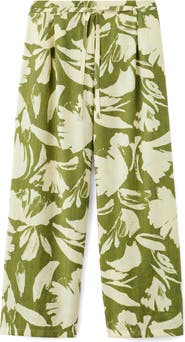 MANGO Floral Belted Straight Leg Pants