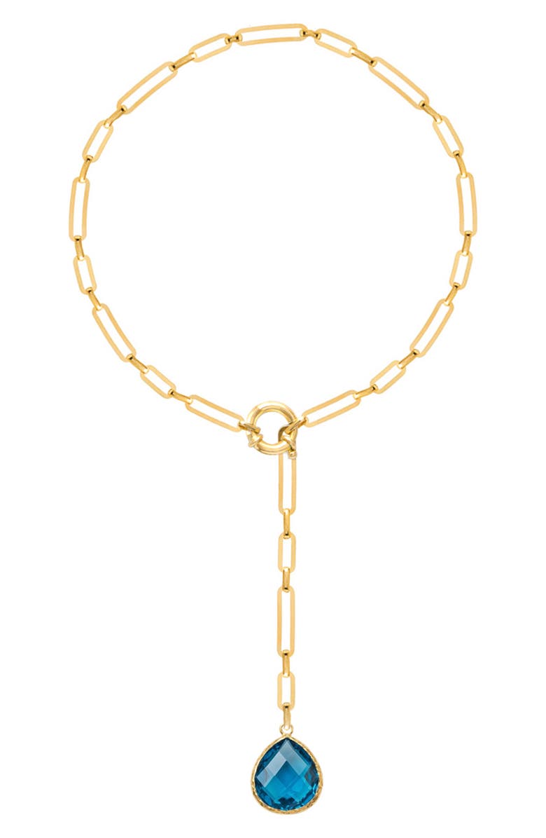 GABI RIELLE Blue Quartz Lariat Necklace, Main, color, Gold