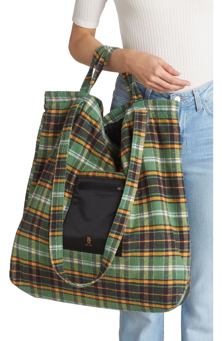 R13 Oversize Plaid Cotton Flannel Tote, Alternate, color,