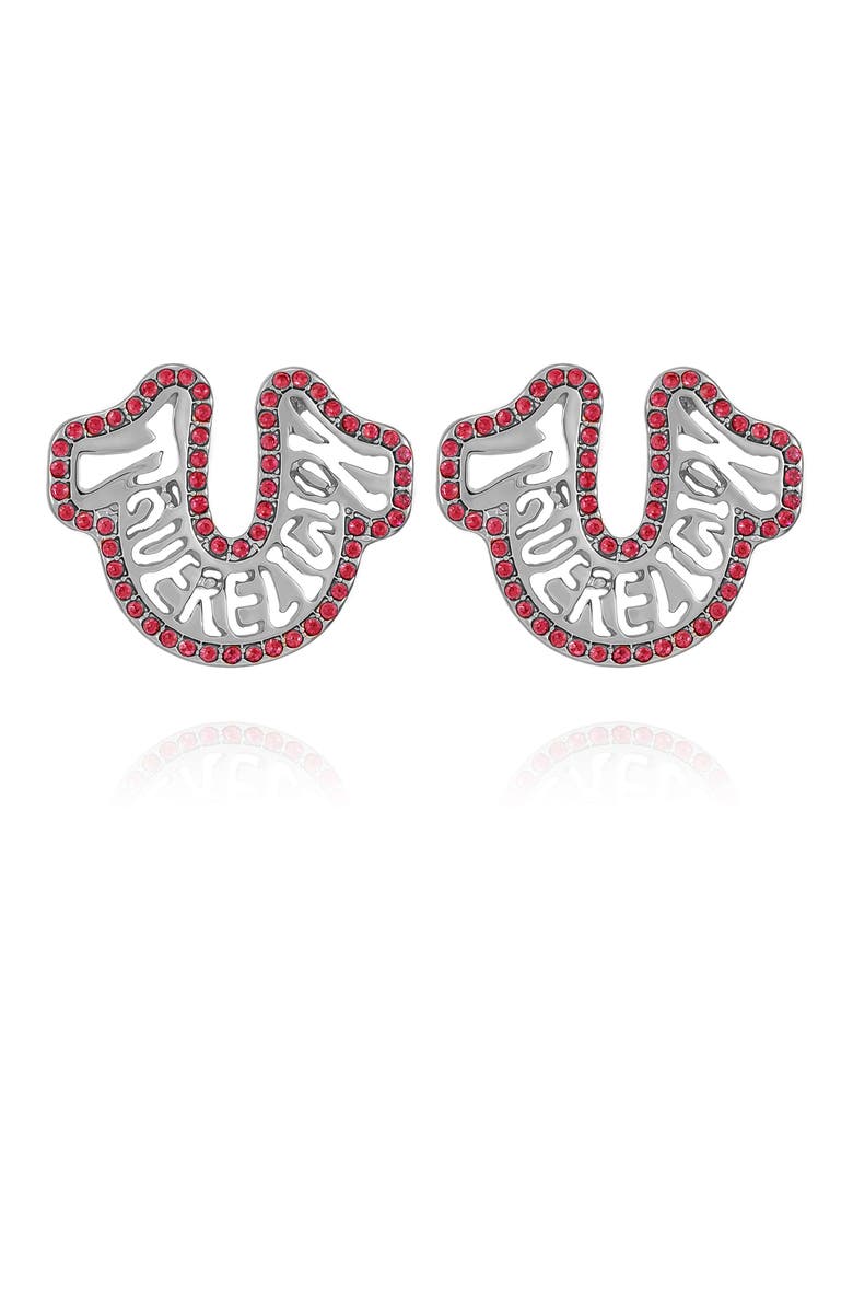 True Religion Logo horseshoe post earring, Main, color, Silvertone