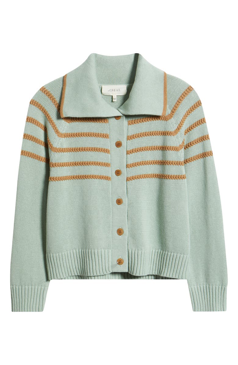 THE GREAT. The Scholar Crochet Stripe Cardigan, Alternate, color, Seafoam