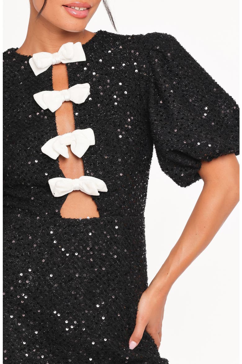 Natasha Sequin Bouclé Minidress, Alternate, color, BLACK