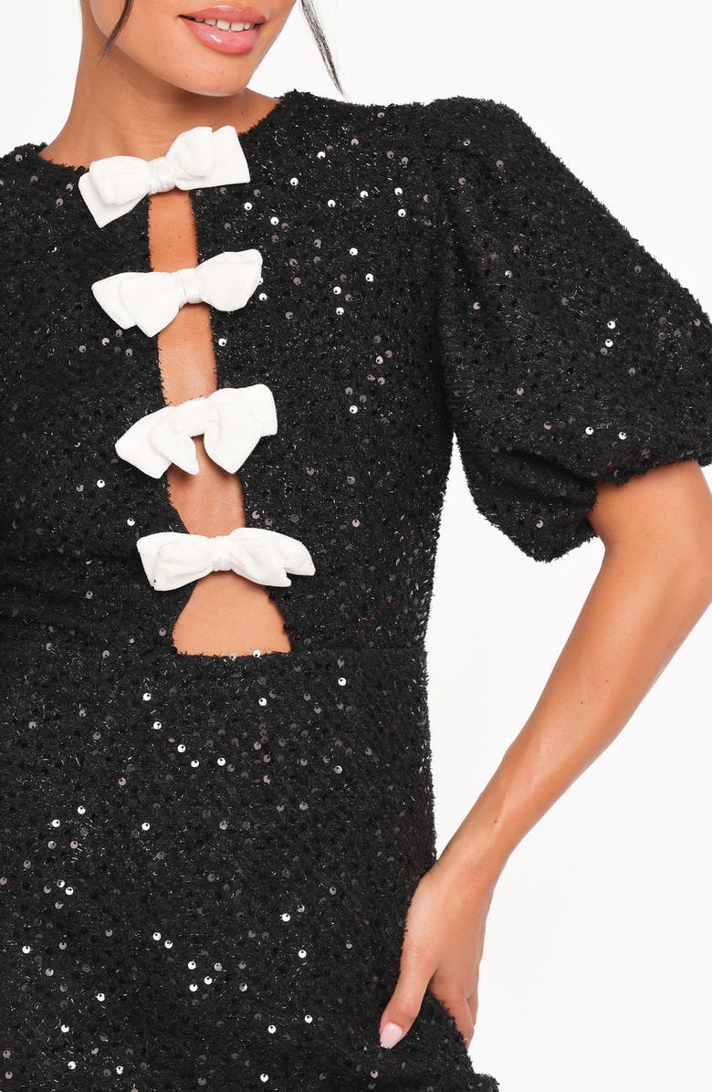 Petal & Pup Natasha Sequin Bouclé Minidress, Alternate, color, Black