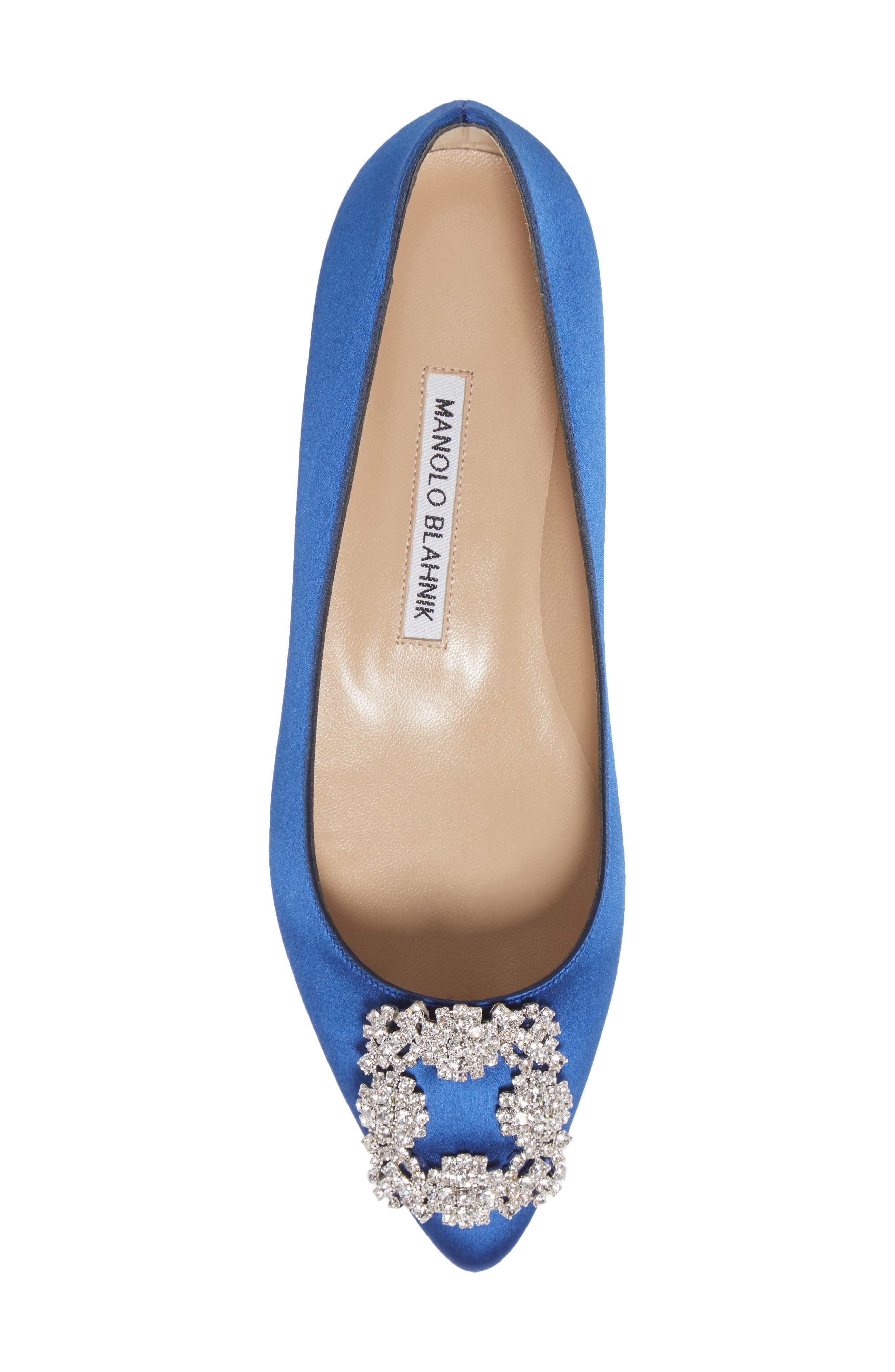 Manolo Blahnik Hangisi Crystal Buckle Flat, Alternate, color, Blue