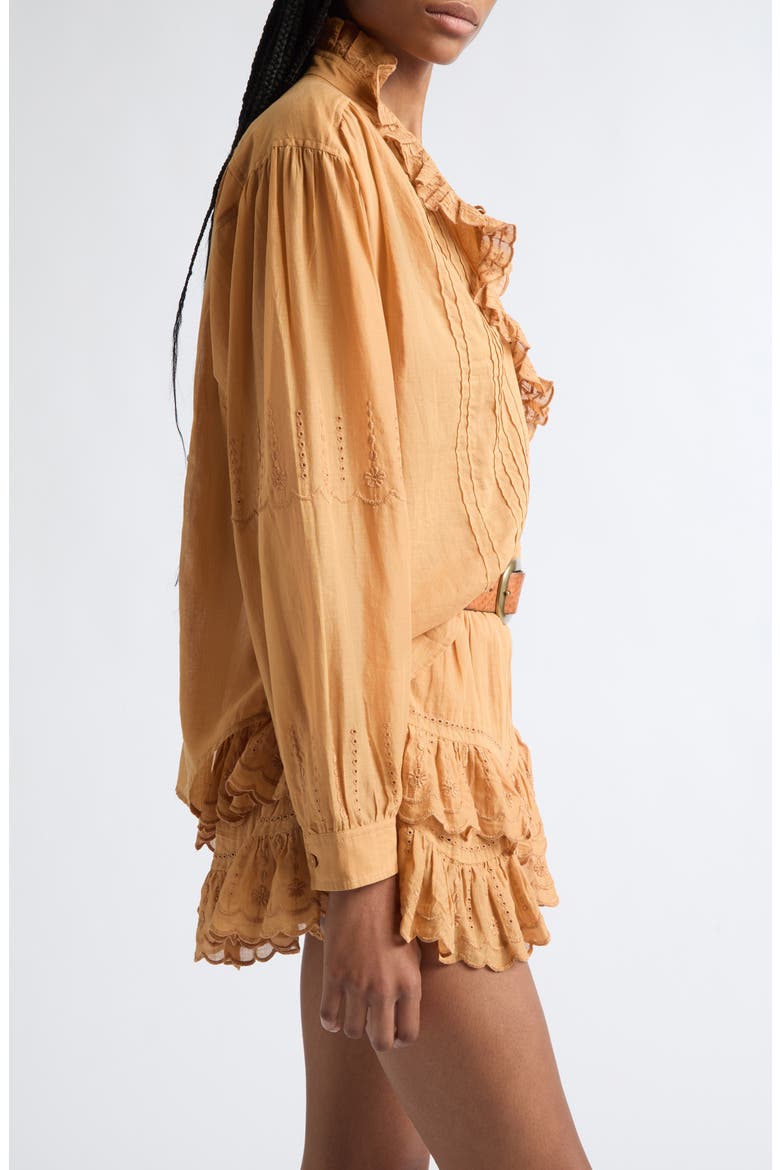 Leota Ruffle Cotton Top, Alternate, color, CARAMEL