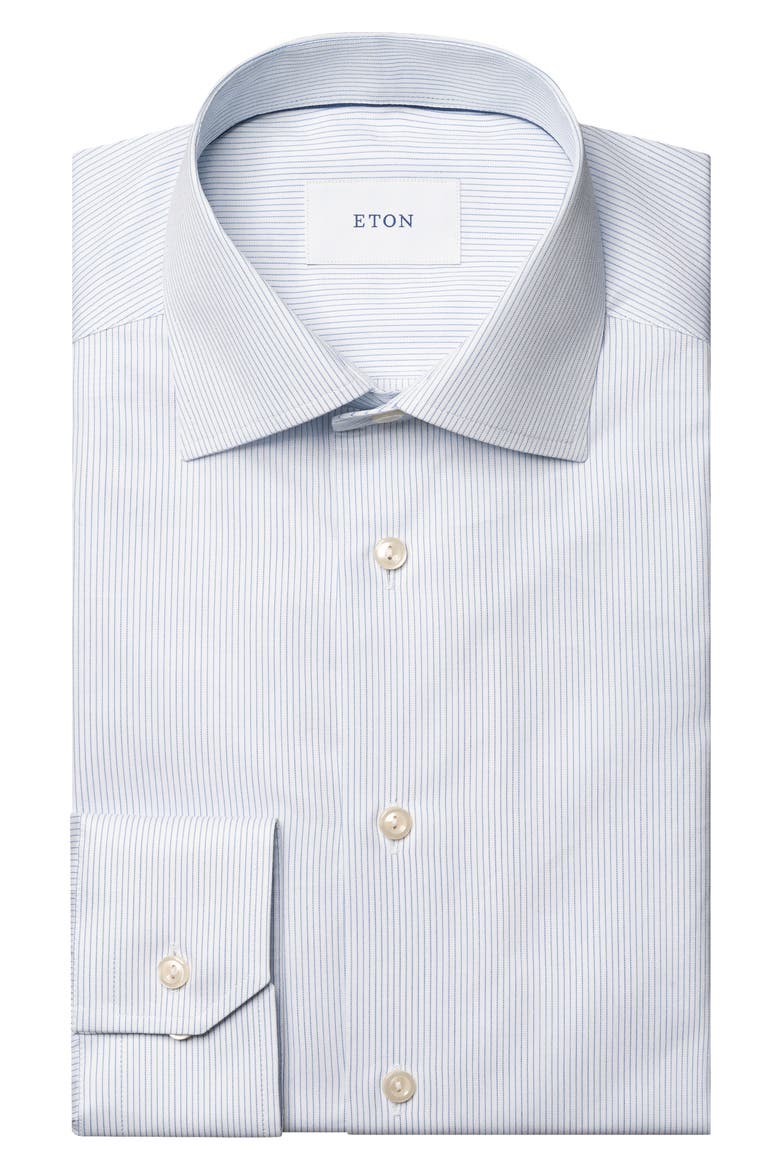 Contemporary Fit Pinstripe Cotton Twill Dress Shirt, Alternate, color, LIGHT BLUE