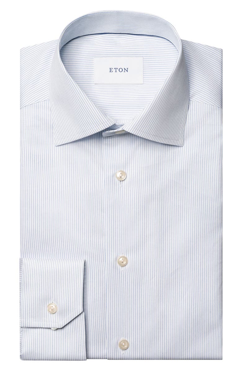 Eton Contemporary Fit Pinstripe Cotton Twill Dress Shirt, Alternate, color, Light Blue