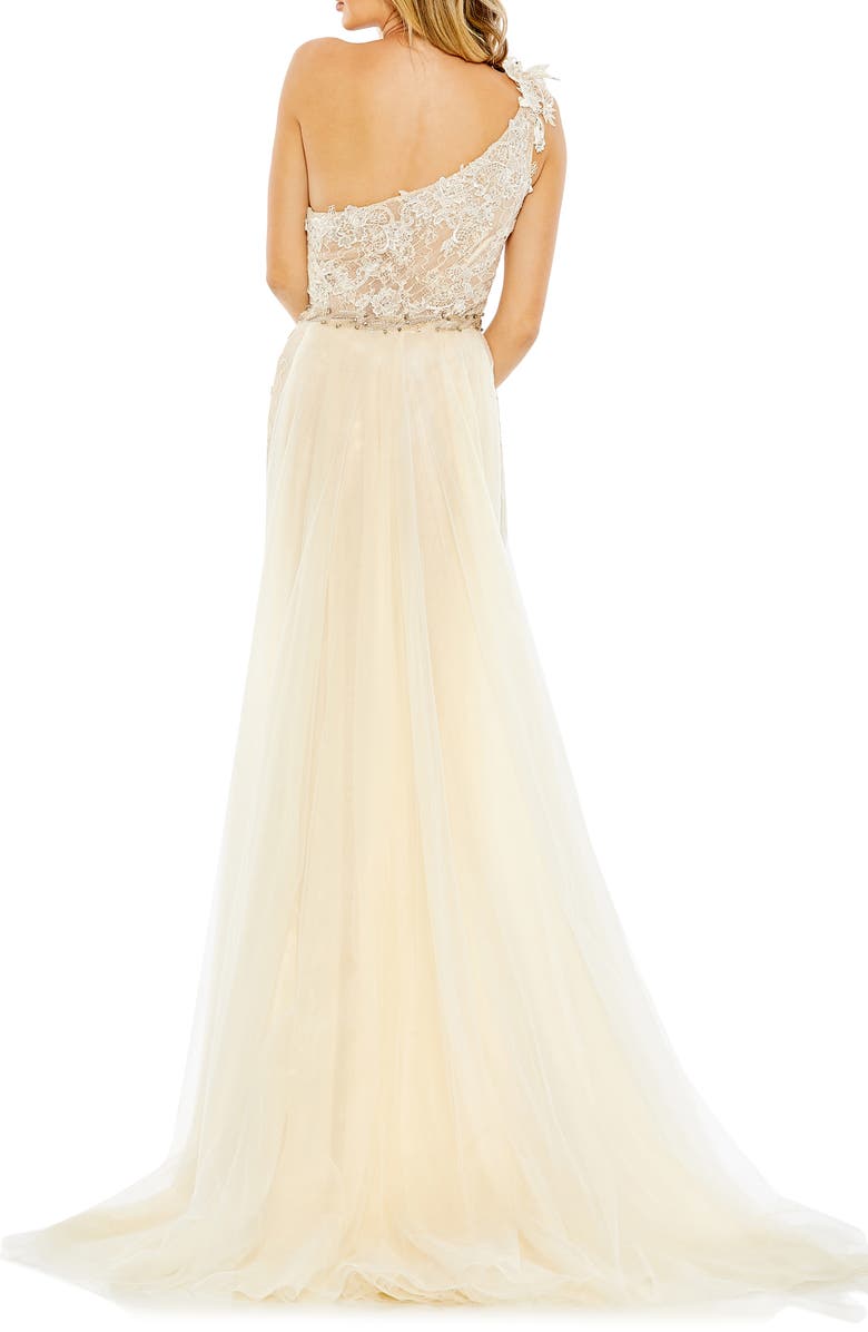 Mac Duggal One-Shoulder Lace A-Line Gown, Alternate, color, 