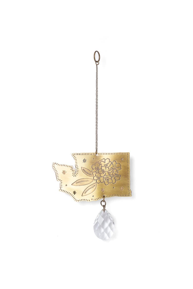 Washington State Rhododendron Engraved Suncatcher, Main, color, Brass