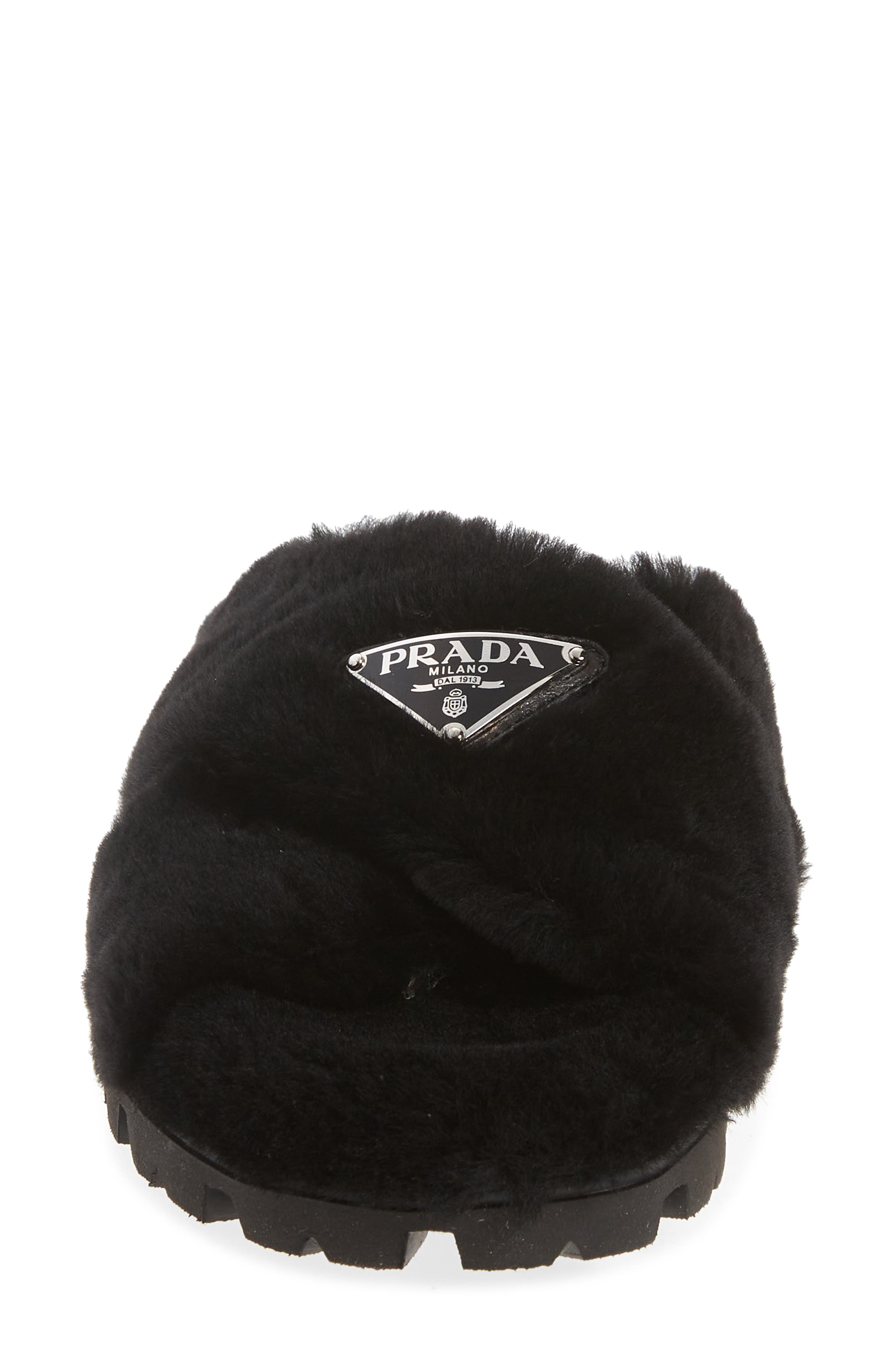 Prada Fussbett Fluffy Genuine Shearling Slide Sandal, Alternate, color, 