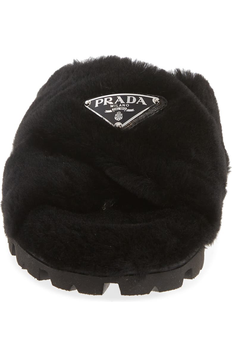 Prada Fussbett Fluffy Genuine Shearling Slide Sandal, Alternate, color,