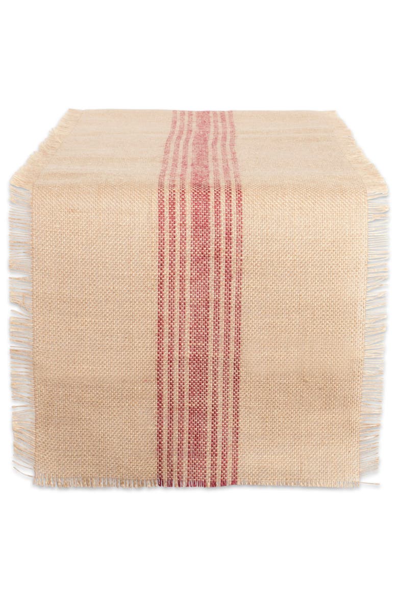 Middle Stripe Burlap Table Runner 14x72", Main, color, Barn Red