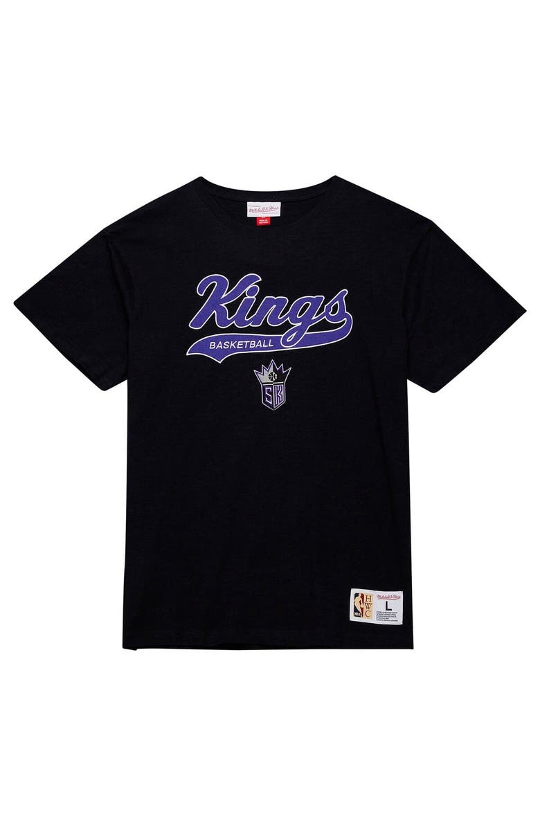 Mitchell & Ness Men's Mitchell & Ness Black Sacramento Kings Hardwood Classics Felt Applique Slub T-Shirt, Alternate, color, Black