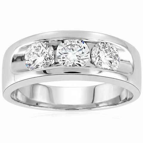 2 1/4Ct Diamond Men's Three Stone Ring 10k Gold Lab Grown
