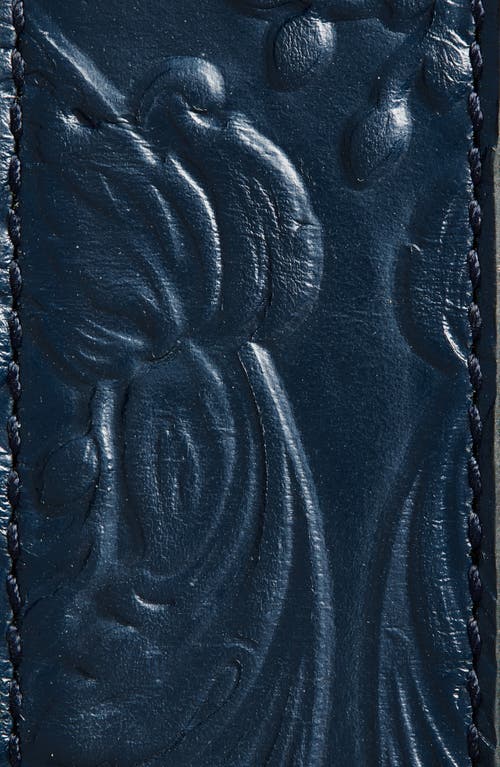 Versace Barocco Embossed Leather Belt In Blue