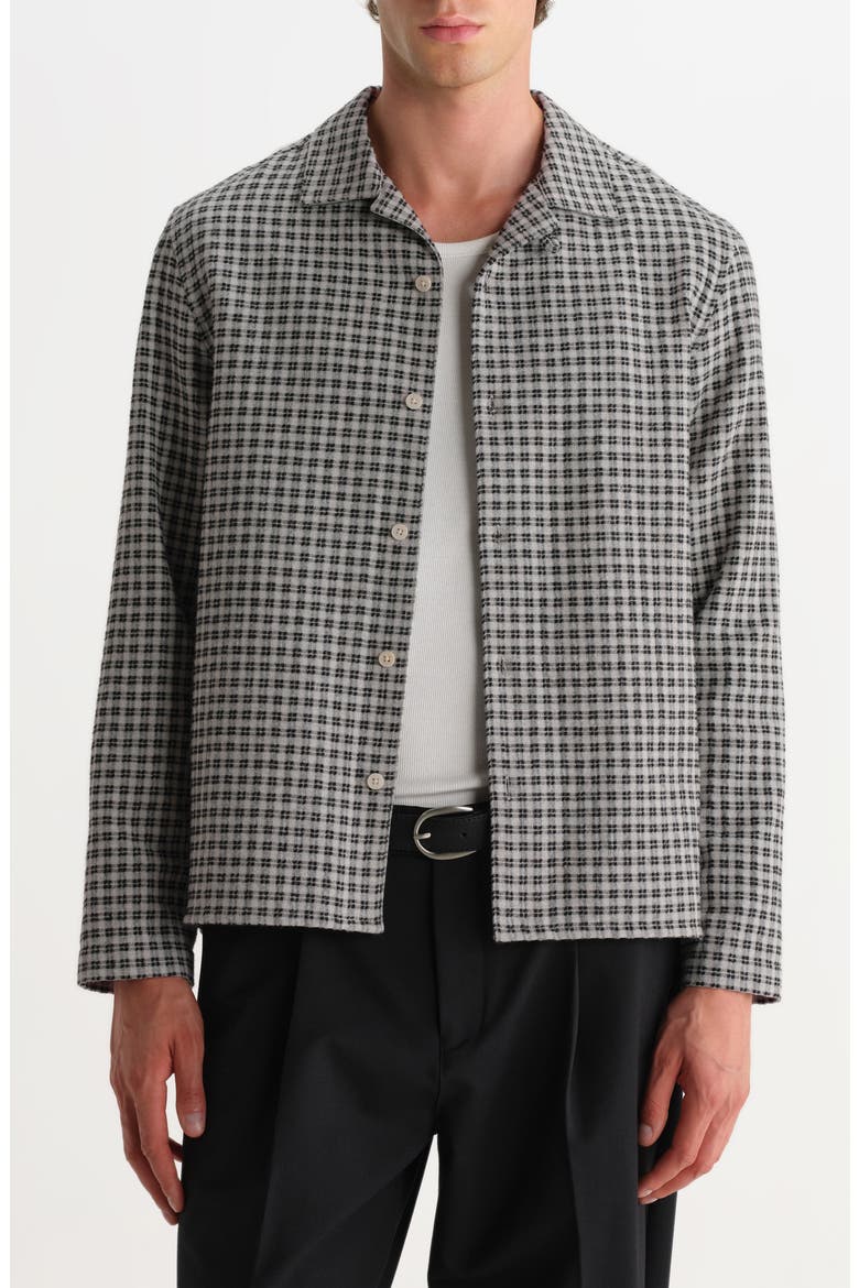 Corey Mini Check Long Sleeve Camp Shirt, Main, color, BLACK / ECRU