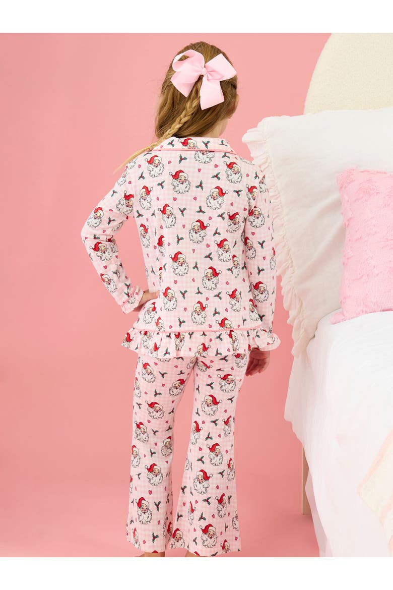 SoftSnooze Holiday Ruffle Flare Pajama Set, Alternate, color, Pink Dear Santa