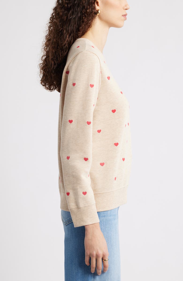 Caslon<sup>®</sup> Embroidered Heart Sweatshirt, Alternate, color, Tan Doeskin Heather Mini Heart