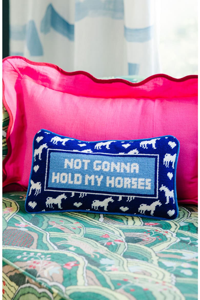 Needlepoint Pillow, Alternate, color, Hold My Horses