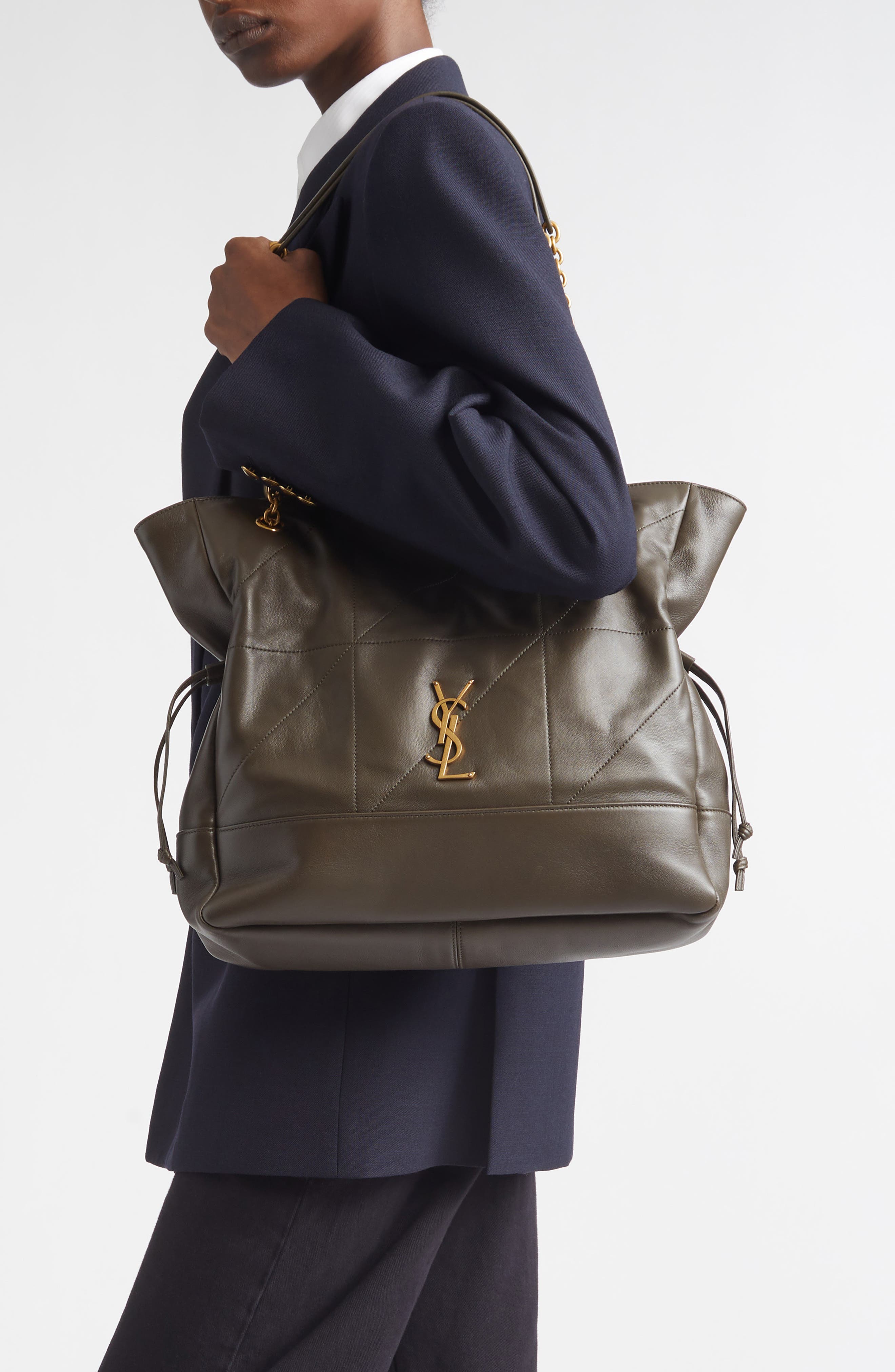 Saint Laurent Jamie 4.3 Patchwork Leather Shopper, Alternate, color, Light Musk