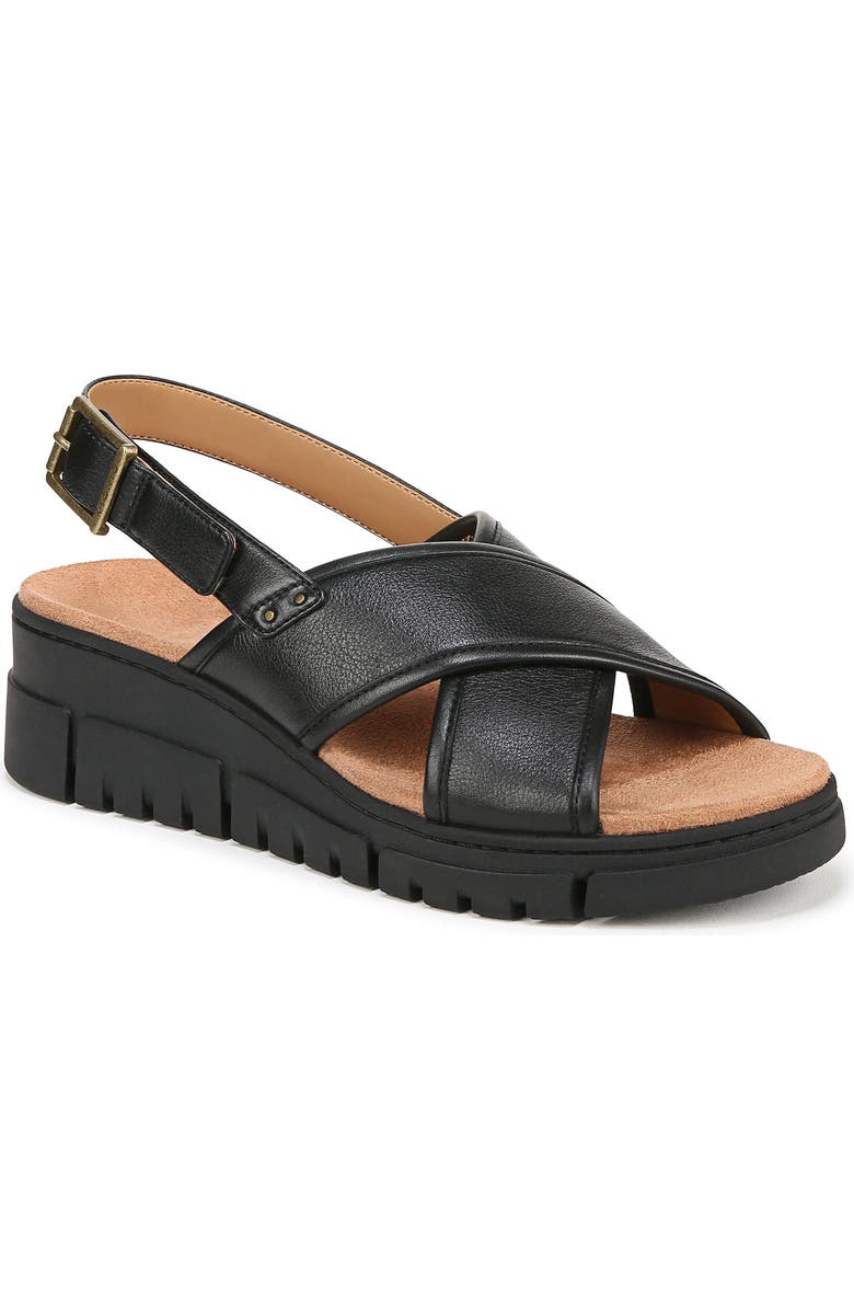 Vionic Uptown Sonoma Slingback Platform Wedge Sandal, Main, color, Black Leather