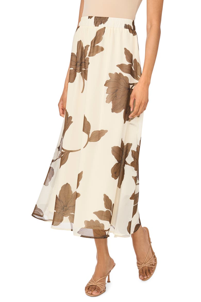 Floral Print Maxi Skirt, Main, color, CAFE