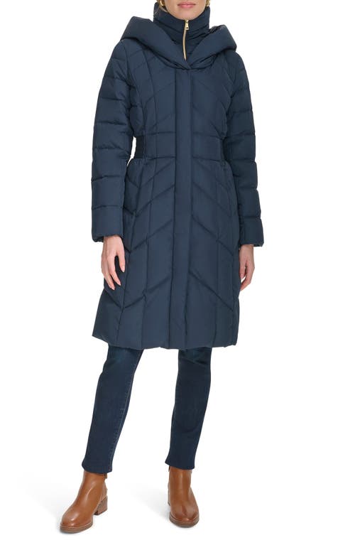 Cole Haan Signature Taffeta Puffer Coat with Quilted Zip Bib in Navy 