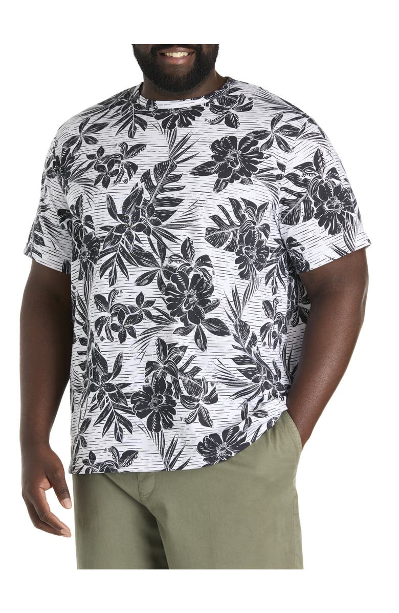 Harbor Bay by DXL Big & Tall Moisture-Wicking Tropical Print T-Shirt, Main, color, Black Multi