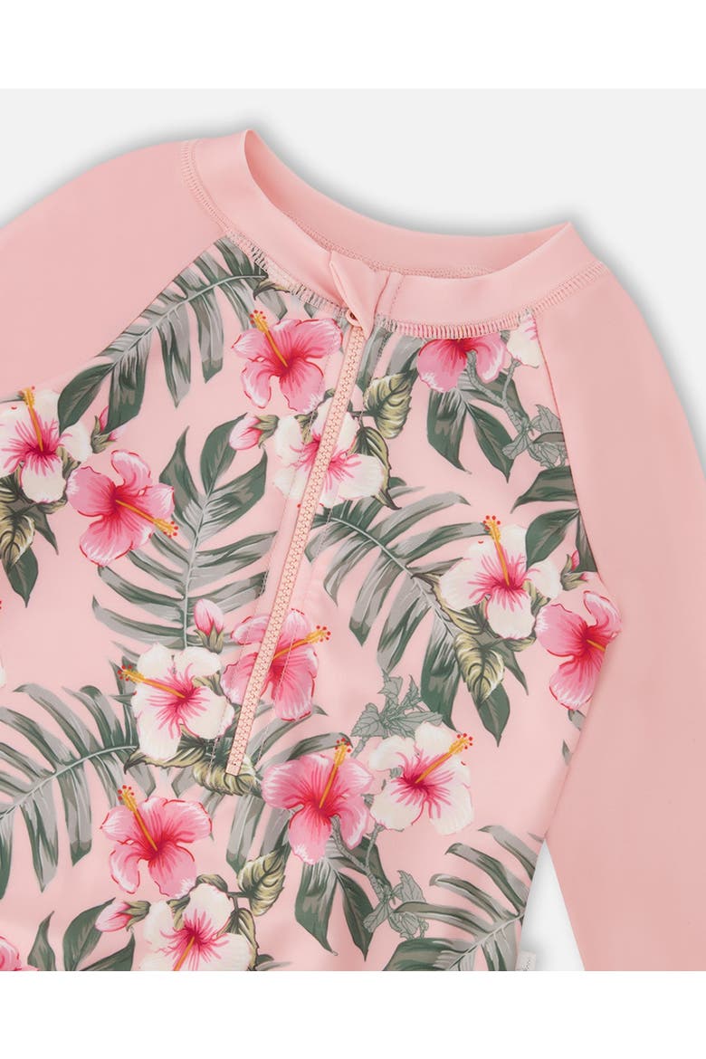 One-Piece Long Sleeve Hibiscus Rashguard, Alternate, color, Pink Hibiscus Print