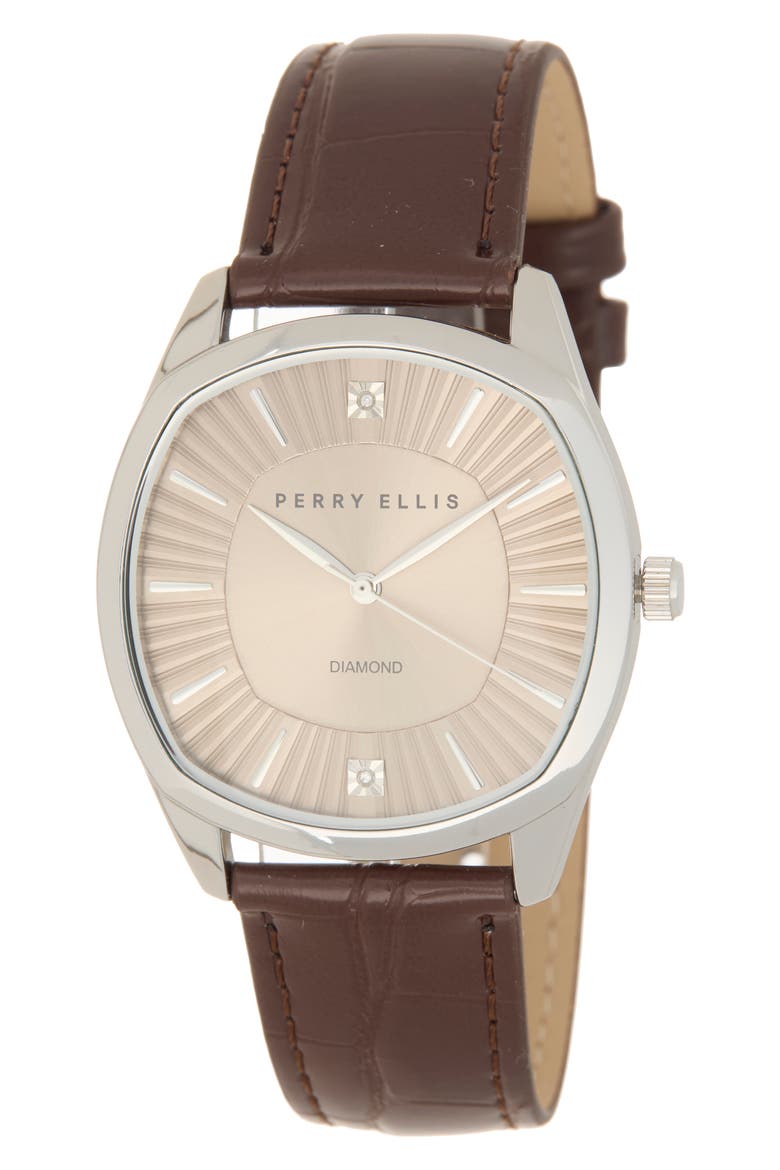 Diamond Leather Strap Watch, 41mm, Main, color, SILVER