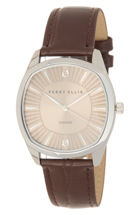 Diamond Leather Strap Watch, 41mm