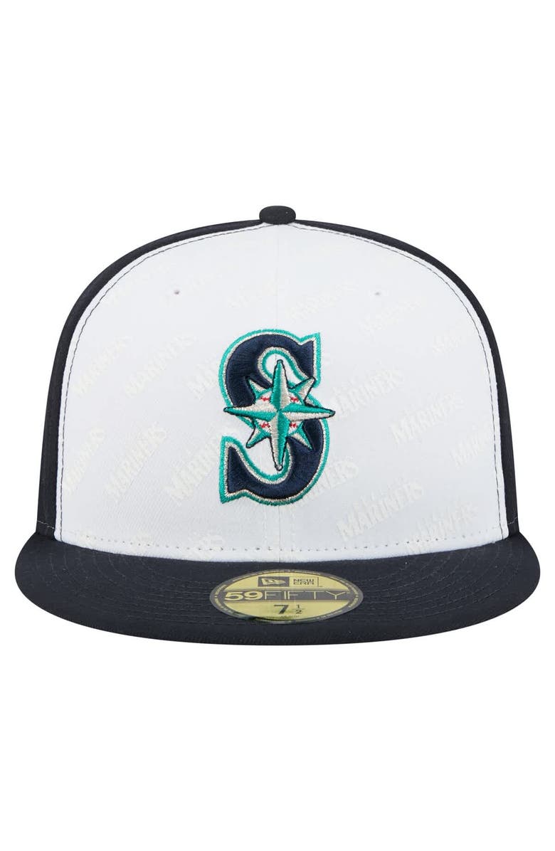 New Era Men's New Era White/Navy Seattle Mariners Repeat 59FIFTY Fitted Hat, Alternate, color,