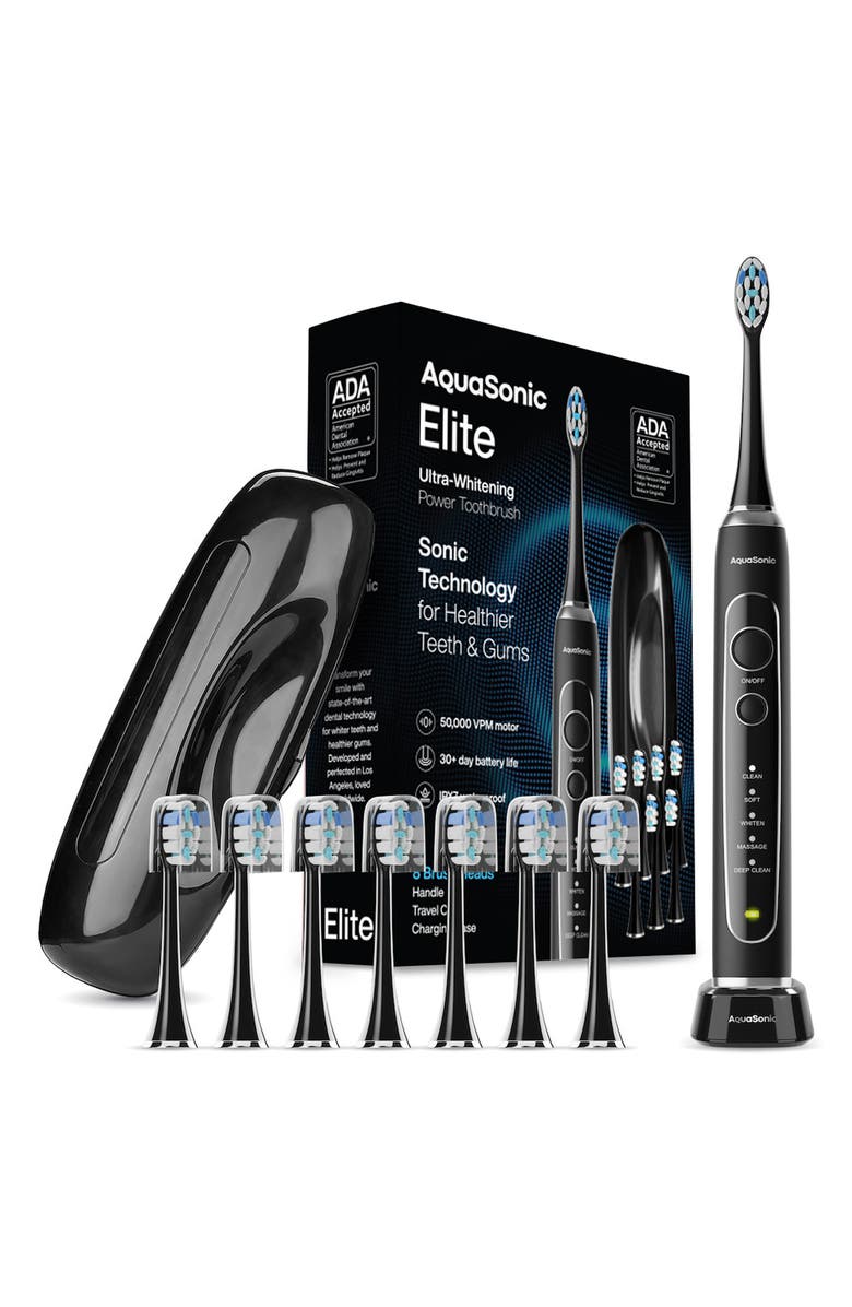 AQUASONIC Elite Ultra-Whitening Power Toothbrush, Main, color, Black