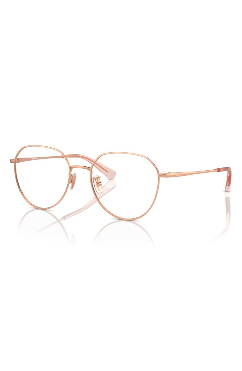 COACH 53mm Rectangular Optical Glasses, Alternate, color, Shiny Rose Gold / Demo Lens