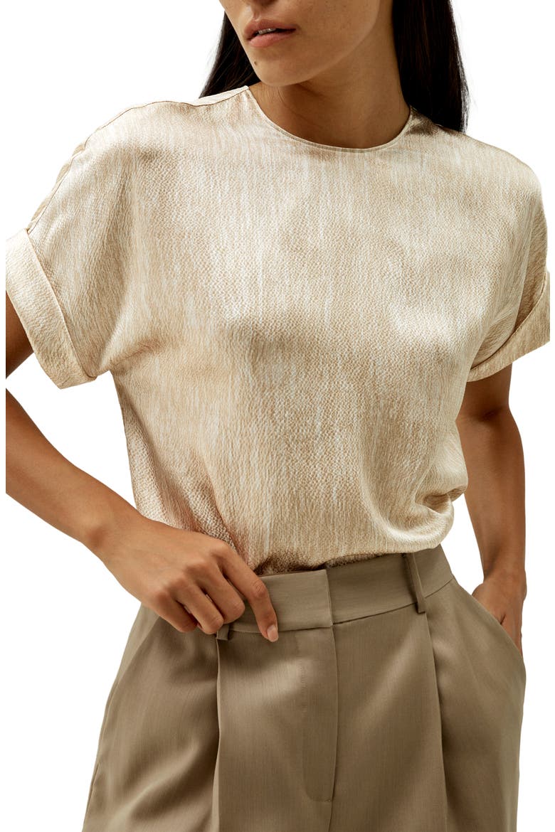 Women's Print Pearl Satin Silk T-Shirt Top, Main, color, Grain