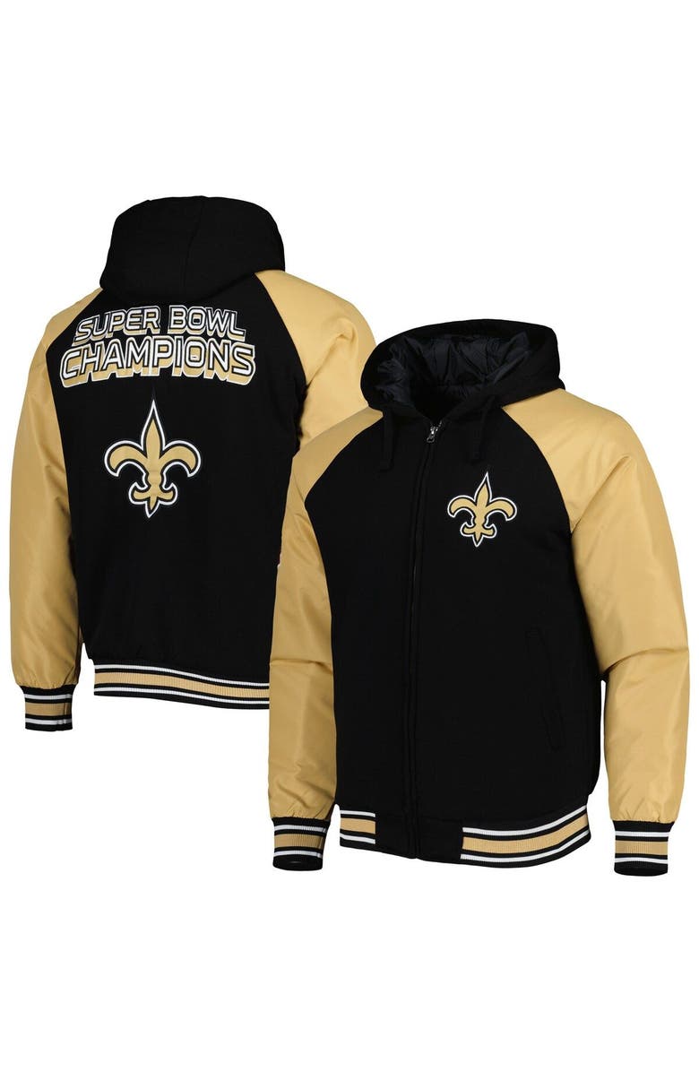 G-III SPORTS BY CARL BANKS Men's G-III Sports by Carl Banks Black New Orleans Saints Defender Raglan Full-Zip Hoodie Varsity Jacket, Main, color, 