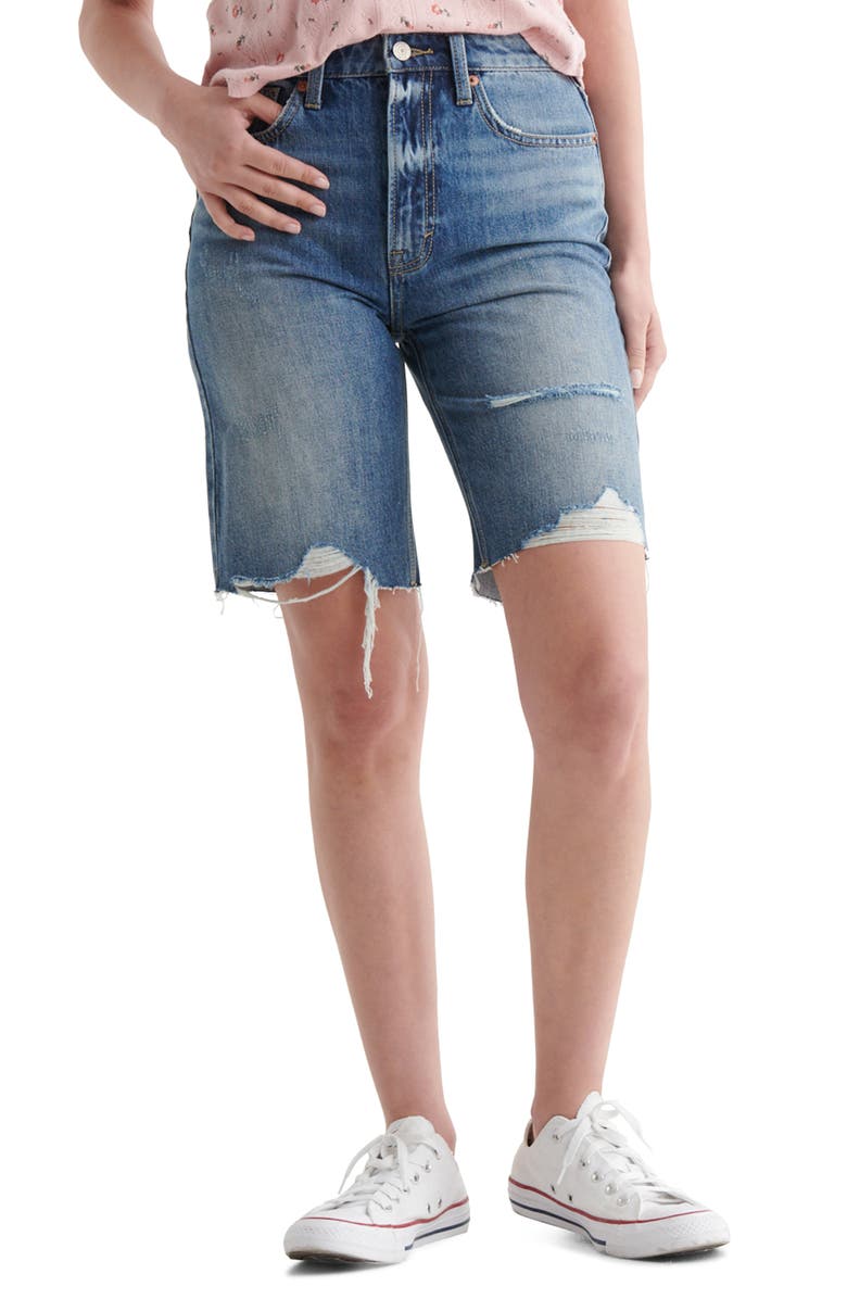 Lucky Brand Destroyed Hem Cutoff Denim Bermuda Shorts, Main, color,