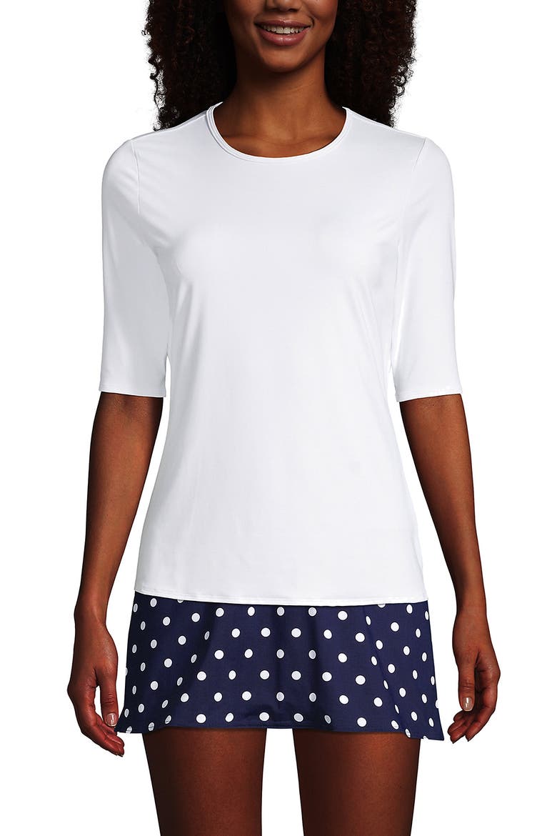 Long Crew Neck Rash Guard UPF 50 Sun Protection Swim Tee, Main, color, White