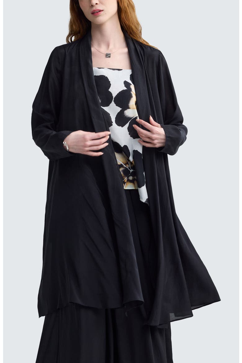 Vivelle Shawl Collar Open-Front Duster, Main, color, Black