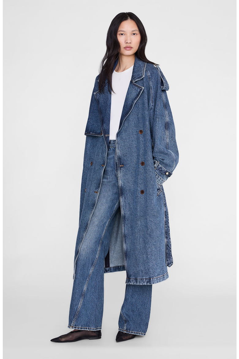 Rickie Cotton Denim Maxi Trench, Alternate, color, Cabana Blue